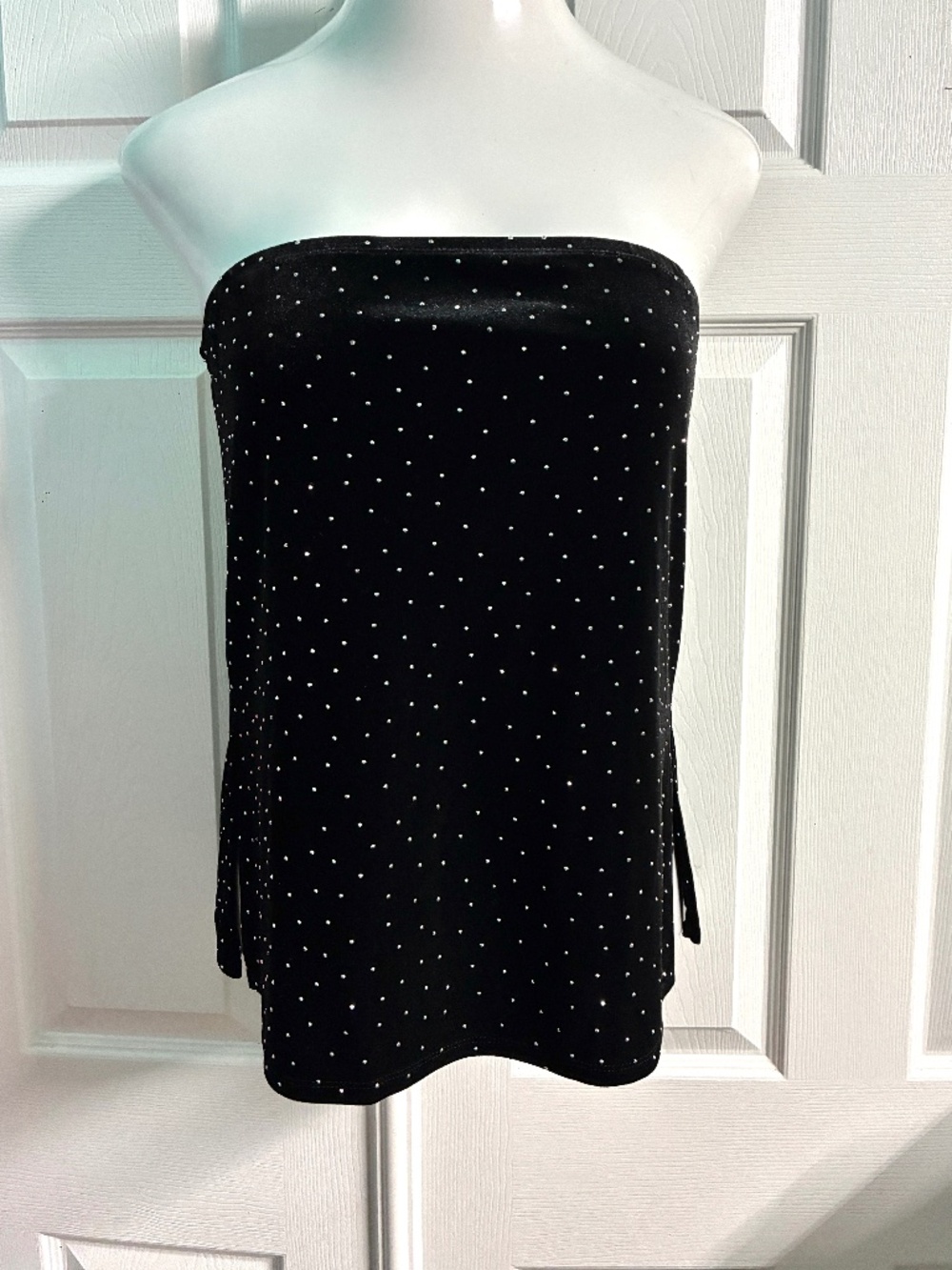 FRANKEE & SKYLARR Black Velvet Clear Rhinestone Covered Tube Top Clubwear XL